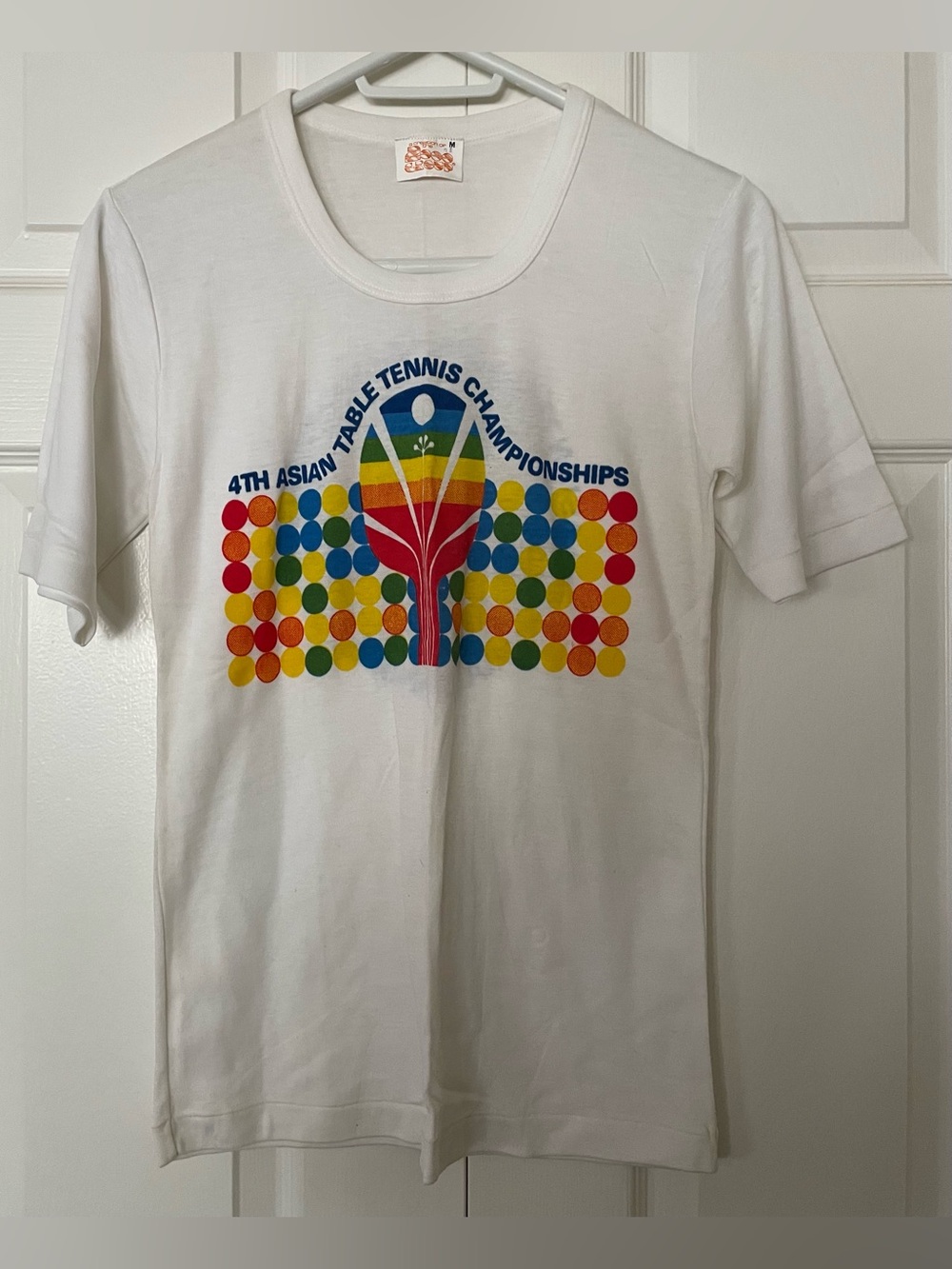 Vintage White Table Tennis Championships Graphic Short Sleeve Tee Size M